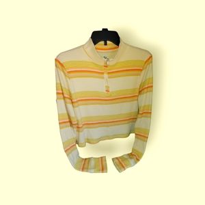 Long Sleeve Stripped warm colored Crop sweater Zip up neck
